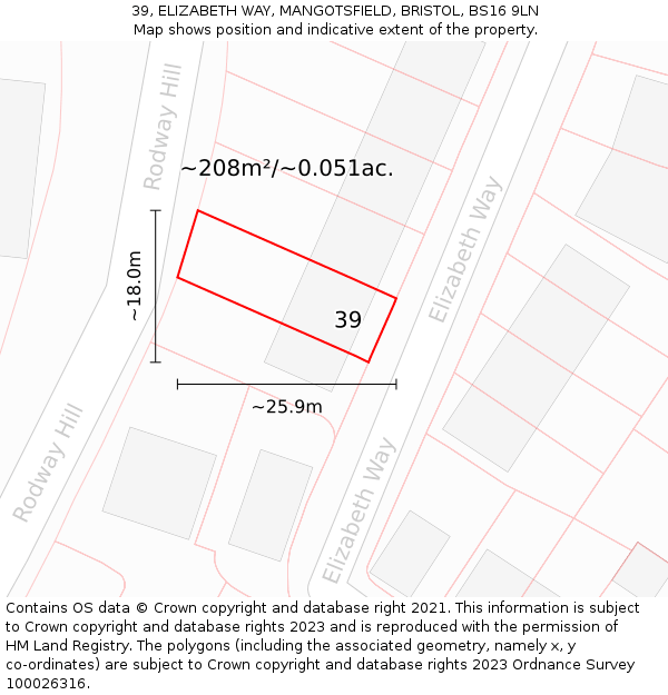 39, ELIZABETH WAY, MANGOTSFIELD, BRISTOL, BS16 9LN: Plot and title map