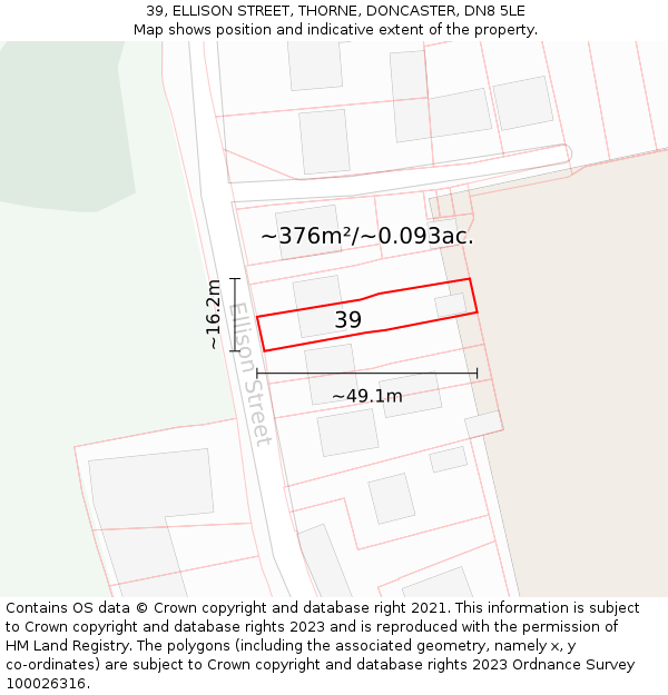 39, ELLISON STREET, THORNE, DONCASTER, DN8 5LE: Plot and title map