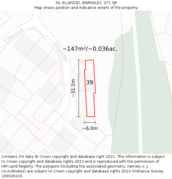 39, ELLWOOD, BARNSLEY, S71 5JF: Plot and title map