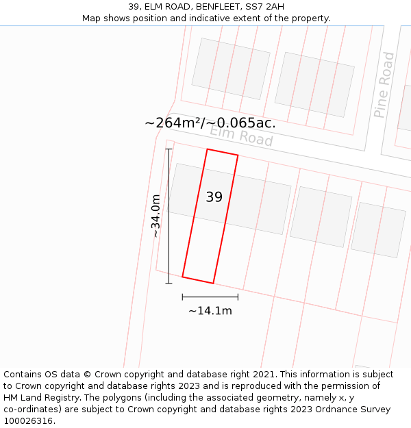 39, ELM ROAD, BENFLEET, SS7 2AH: Plot and title map