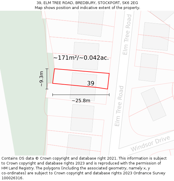 39, ELM TREE ROAD, BREDBURY, STOCKPORT, SK6 2EG: Plot and title map