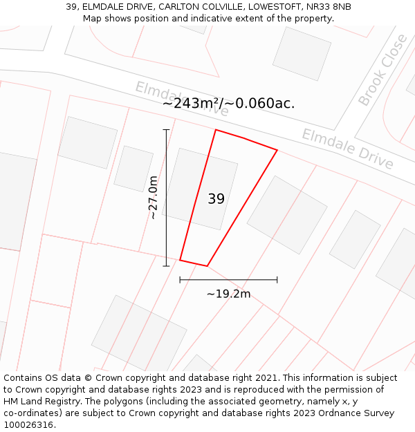 39, ELMDALE DRIVE, CARLTON COLVILLE, LOWESTOFT, NR33 8NB: Plot and title map