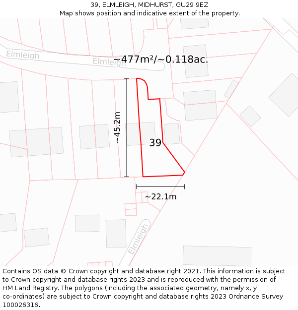 39, ELMLEIGH, MIDHURST, GU29 9EZ: Plot and title map