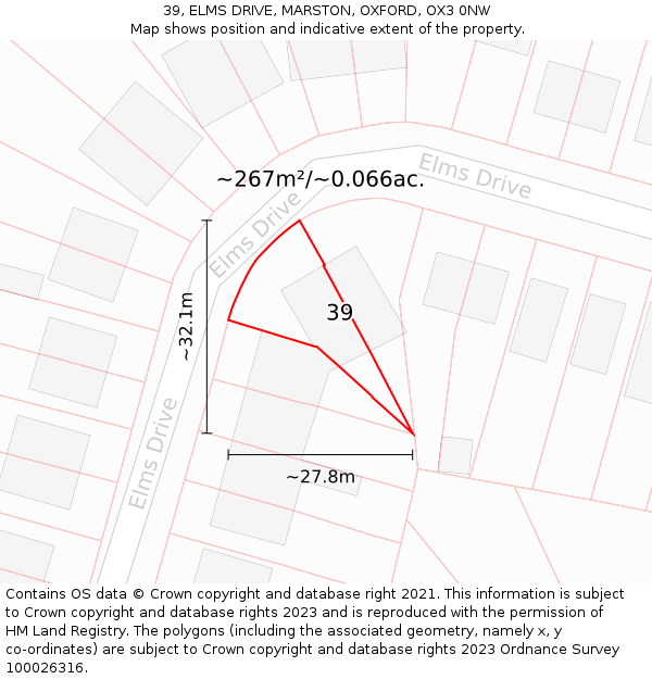 39, ELMS DRIVE, MARSTON, OXFORD, OX3 0NW: Plot and title map