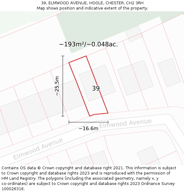 39, ELMWOOD AVENUE, HOOLE, CHESTER, CH2 3RH: Plot and title map