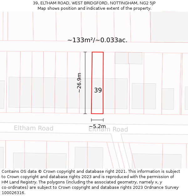 39, ELTHAM ROAD, WEST BRIDGFORD, NOTTINGHAM, NG2 5JP: Plot and title map