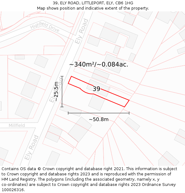 39, ELY ROAD, LITTLEPORT, ELY, CB6 1HG: Plot and title map