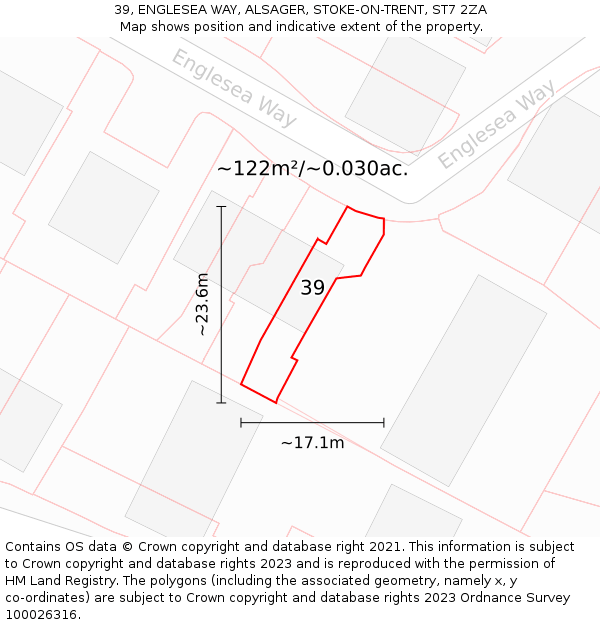 39, ENGLESEA WAY, ALSAGER, STOKE-ON-TRENT, ST7 2ZA: Plot and title map