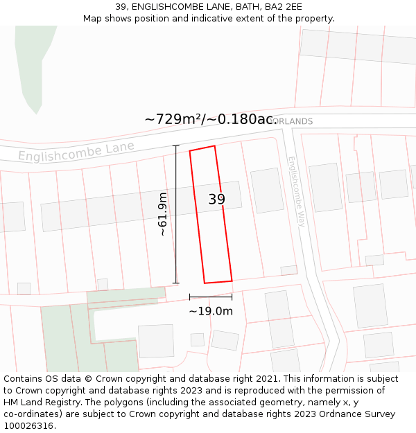 39, ENGLISHCOMBE LANE, BATH, BA2 2EE: Plot and title map