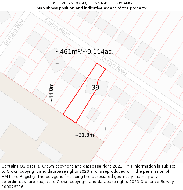 39, EVELYN ROAD, DUNSTABLE, LU5 4NG: Plot and title map