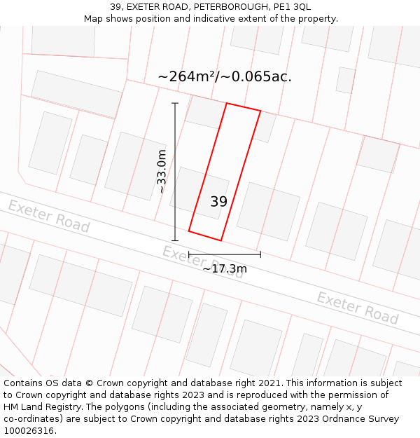 39, EXETER ROAD, PETERBOROUGH, PE1 3QL: Plot and title map