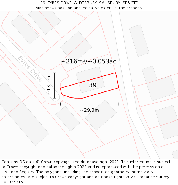 39, EYRES DRIVE, ALDERBURY, SALISBURY, SP5 3TD: Plot and title map