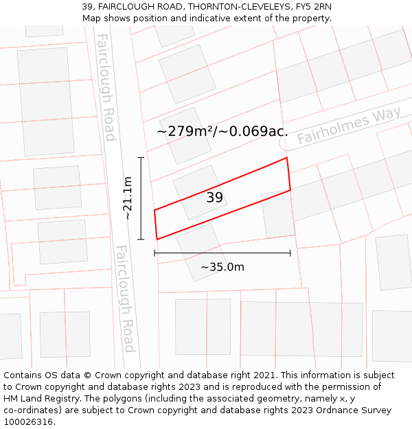 39, FAIRCLOUGH ROAD, THORNTON-CLEVELEYS, FY5 2RN: Plot and title map