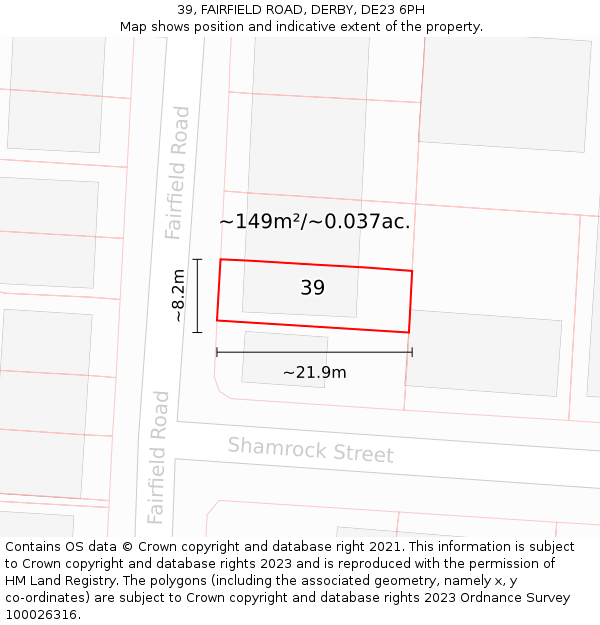 39, FAIRFIELD ROAD, DERBY, DE23 6PH: Plot and title map