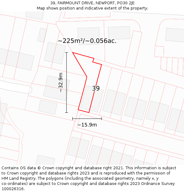 39, FAIRMOUNT DRIVE, NEWPORT, PO30 2JE: Plot and title map