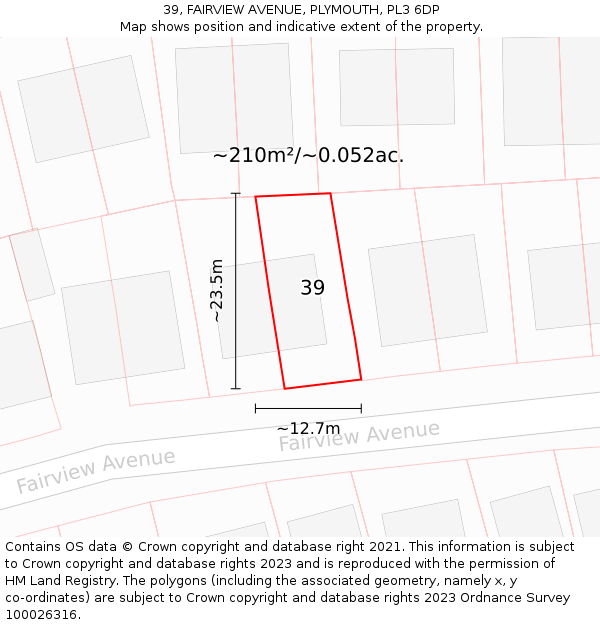 39, FAIRVIEW AVENUE, PLYMOUTH, PL3 6DP: Plot and title map