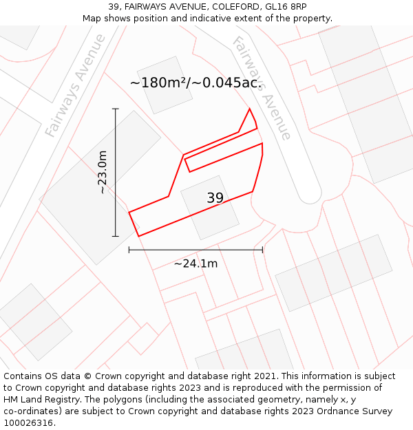 39, FAIRWAYS AVENUE, COLEFORD, GL16 8RP: Plot and title map