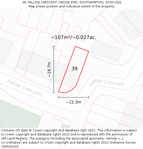 39, FALLOW CRESCENT, HEDGE END, SOUTHAMPTON, SO30 2QQ: Plot and title map