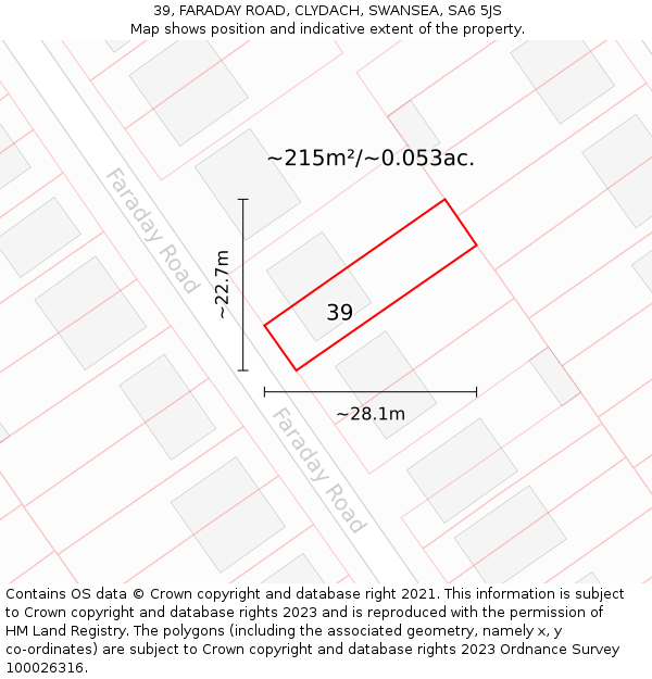 39, FARADAY ROAD, CLYDACH, SWANSEA, SA6 5JS: Plot and title map