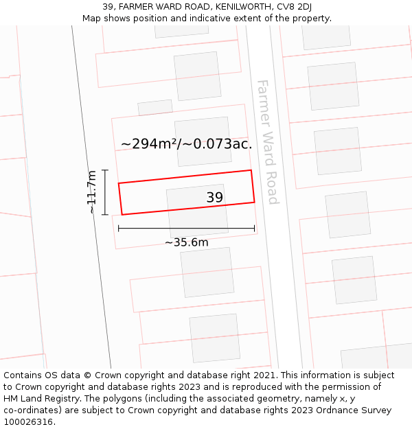 39, FARMER WARD ROAD, KENILWORTH, CV8 2DJ: Plot and title map