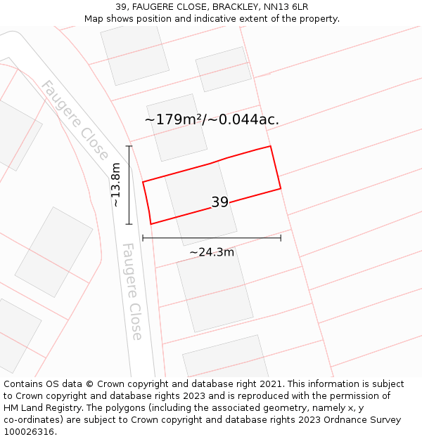 39, FAUGERE CLOSE, BRACKLEY, NN13 6LR: Plot and title map