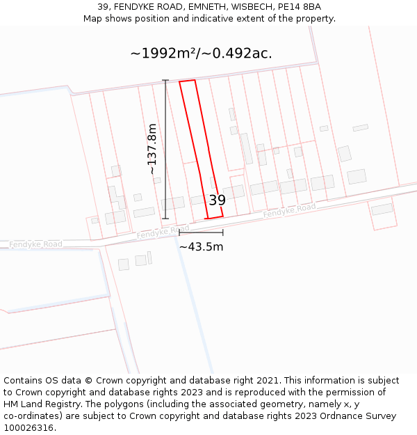 39, FENDYKE ROAD, EMNETH, WISBECH, PE14 8BA: Plot and title map