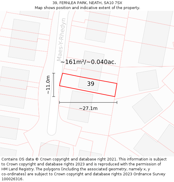 39, FERNLEA PARK, NEATH, SA10 7SX: Plot and title map