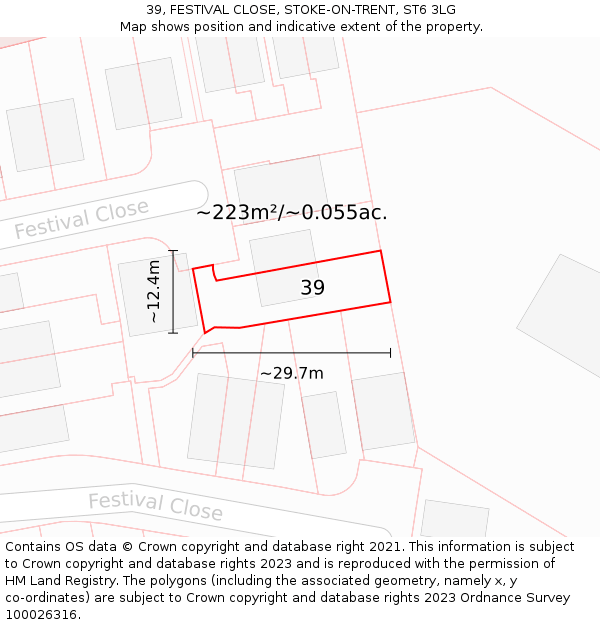 39, FESTIVAL CLOSE, STOKE-ON-TRENT, ST6 3LG: Plot and title map