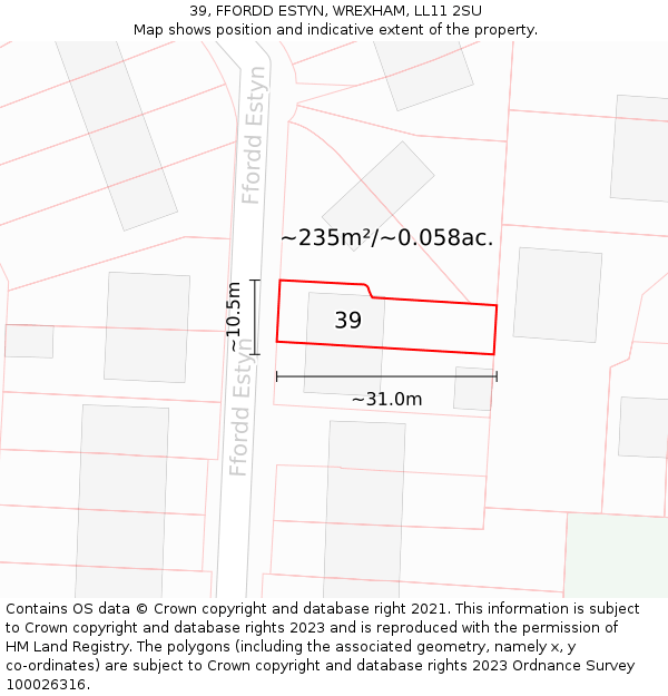 39, FFORDD ESTYN, WREXHAM, LL11 2SU: Plot and title map