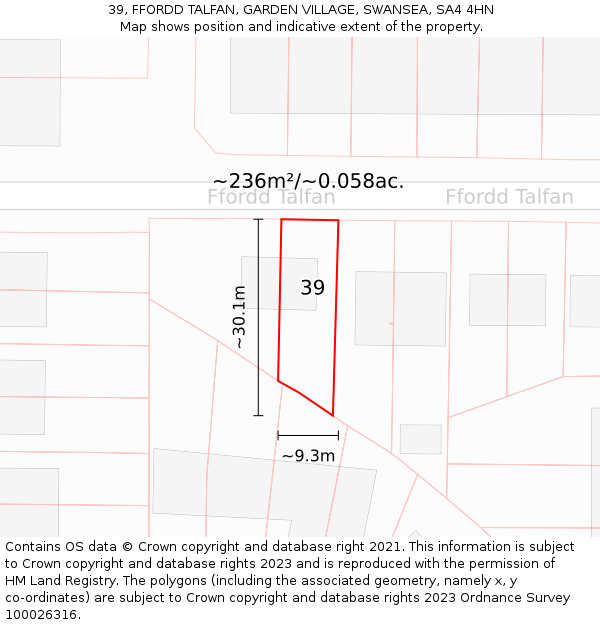39, FFORDD TALFAN, GARDEN VILLAGE, SWANSEA, SA4 4HN: Plot and title map