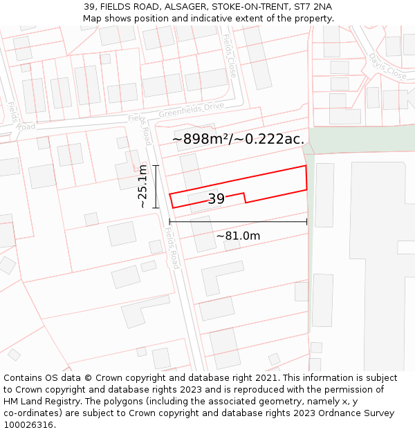 39, FIELDS ROAD, ALSAGER, STOKE-ON-TRENT, ST7 2NA: Plot and title map