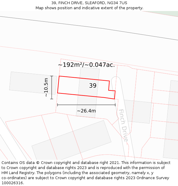 39, FINCH DRIVE, SLEAFORD, NG34 7US: Plot and title map