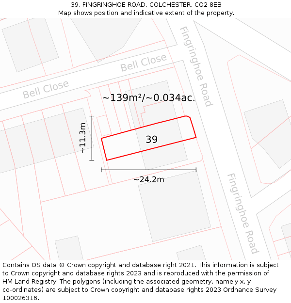 39, FINGRINGHOE ROAD, COLCHESTER, CO2 8EB: Plot and title map