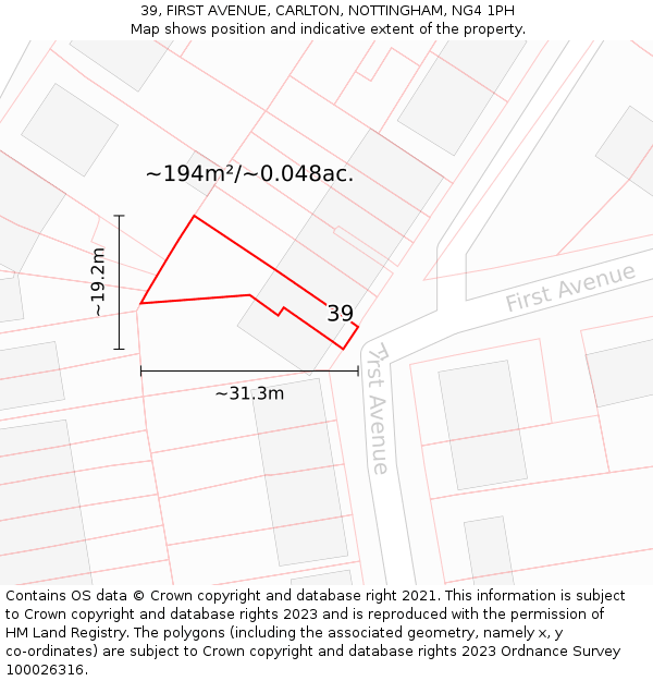 39, FIRST AVENUE, CARLTON, NOTTINGHAM, NG4 1PH: Plot and title map