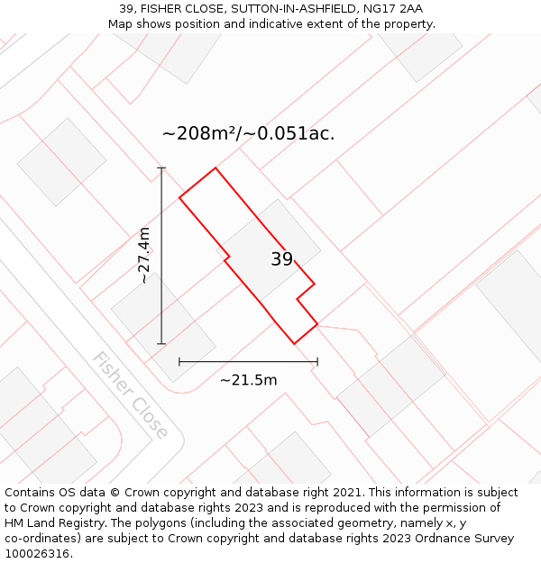 39, FISHER CLOSE, SUTTON-IN-ASHFIELD, NG17 2AA: Plot and title map