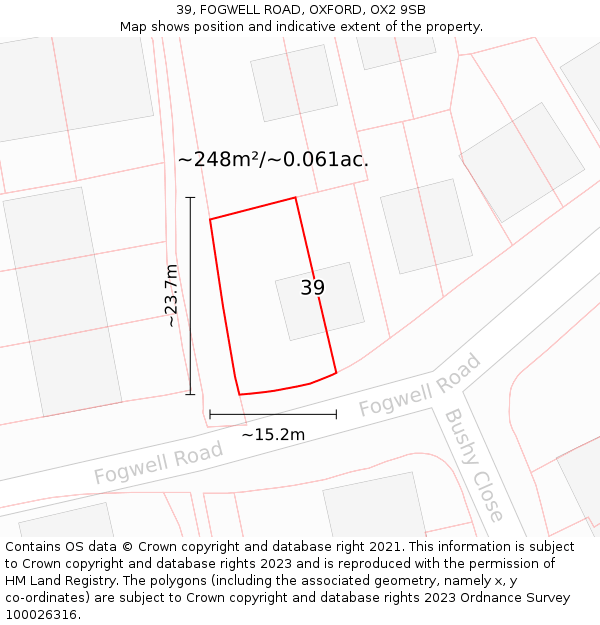 39, FOGWELL ROAD, OXFORD, OX2 9SB: Plot and title map