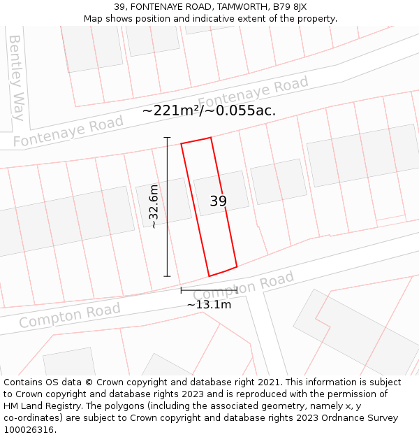 39, FONTENAYE ROAD, TAMWORTH, B79 8JX: Plot and title map