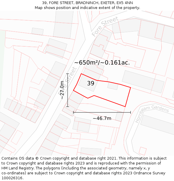 39, FORE STREET, BRADNINCH, EXETER, EX5 4NN: Plot and title map