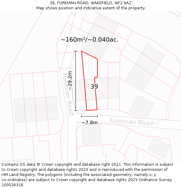 39, FOREMAN ROAD, WAKEFIELD, WF2 9AZ: Plot and title map