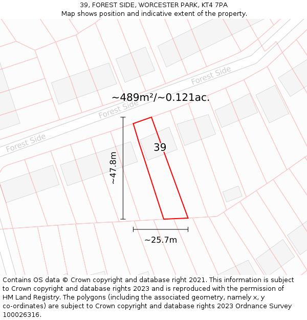 39, FOREST SIDE, WORCESTER PARK, KT4 7PA: Plot and title map
