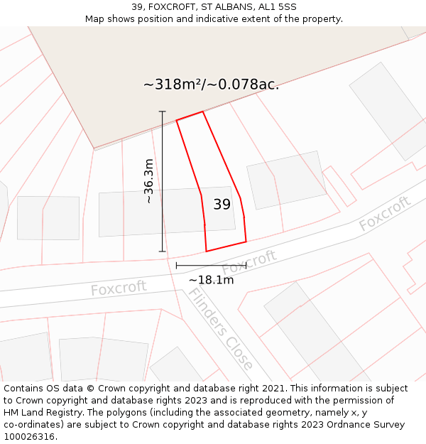 39, FOXCROFT, ST ALBANS, AL1 5SS: Plot and title map