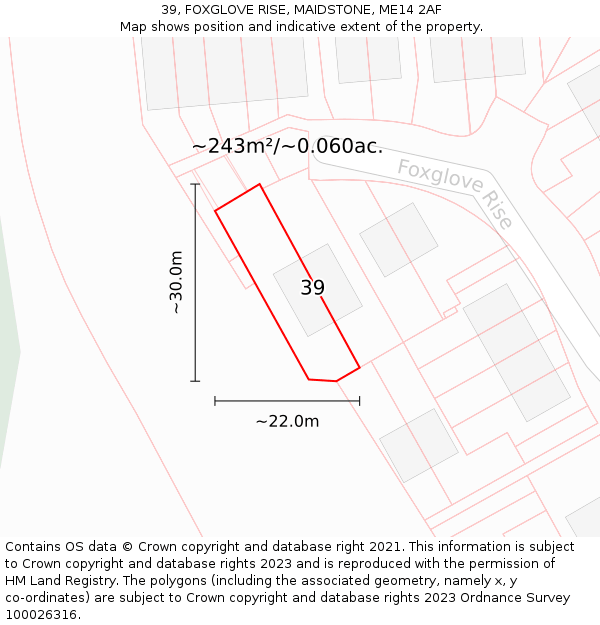 39, FOXGLOVE RISE, MAIDSTONE, ME14 2AF: Plot and title map