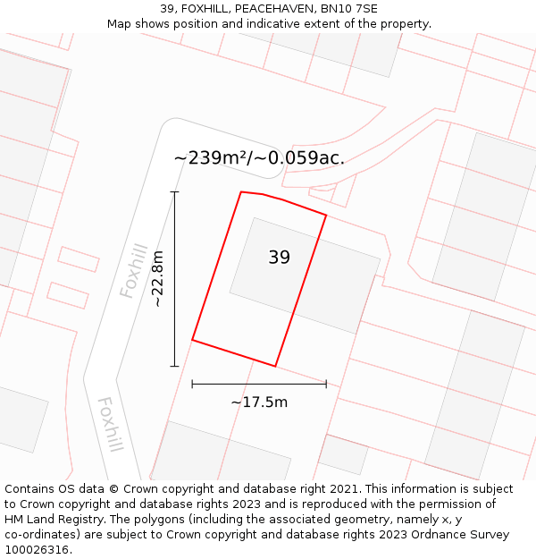 39, FOXHILL, PEACEHAVEN, BN10 7SE: Plot and title map