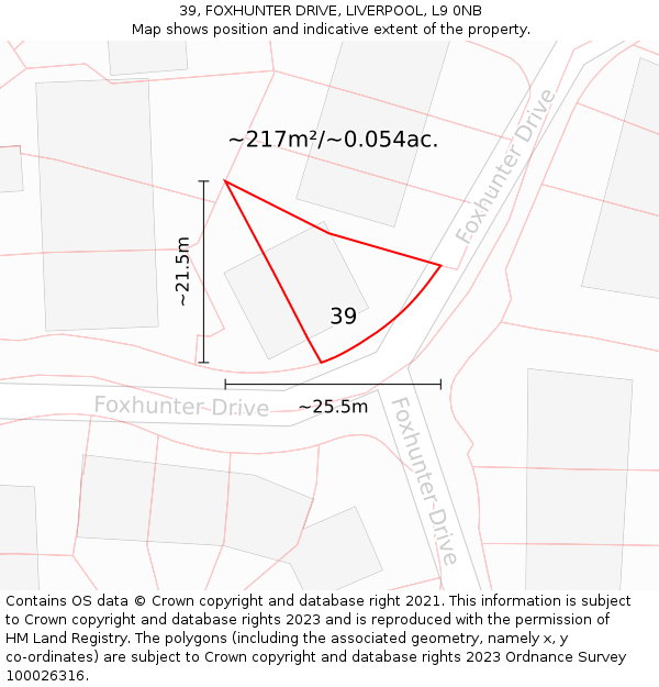 39, FOXHUNTER DRIVE, LIVERPOOL, L9 0NB: Plot and title map