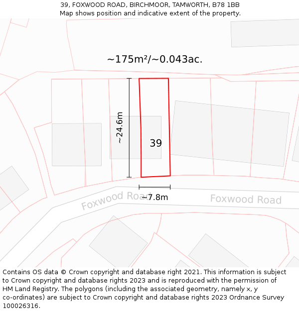 39, FOXWOOD ROAD, BIRCHMOOR, TAMWORTH, B78 1BB: Plot and title map