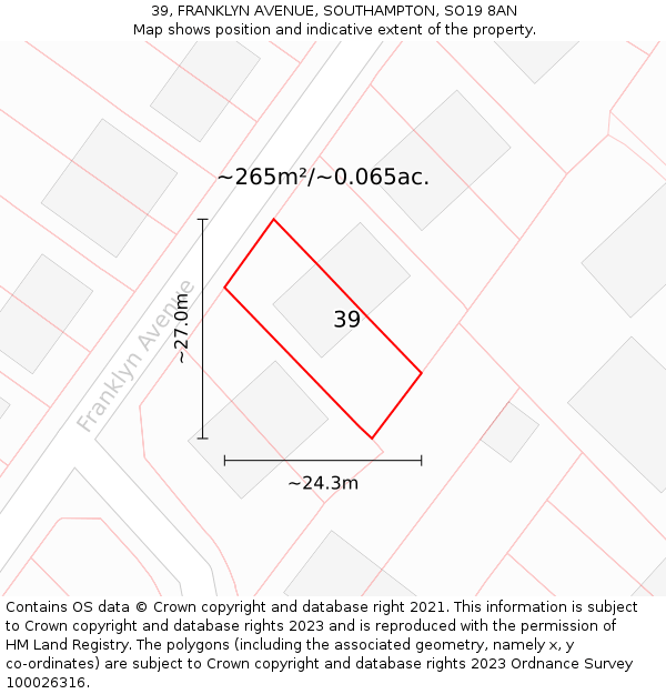 39, FRANKLYN AVENUE, SOUTHAMPTON, SO19 8AN: Plot and title map