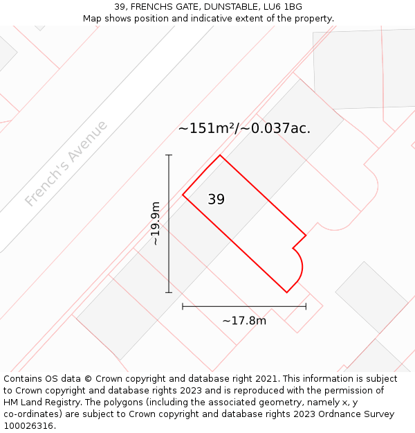 39, FRENCHS GATE, DUNSTABLE, LU6 1BG: Plot and title map