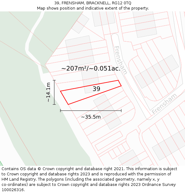 39, FRENSHAM, BRACKNELL, RG12 0TQ: Plot and title map