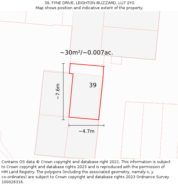 39, FYNE DRIVE, LEIGHTON BUZZARD, LU7 2YG: Plot and title map