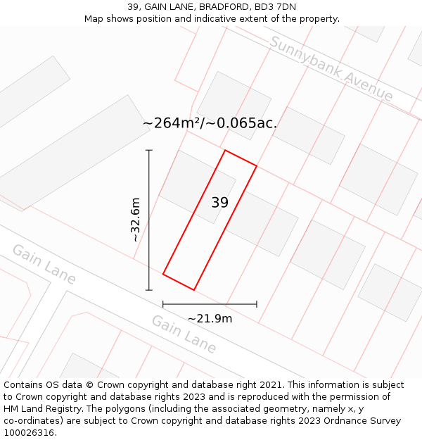 39, GAIN LANE, BRADFORD, BD3 7DN: Plot and title map